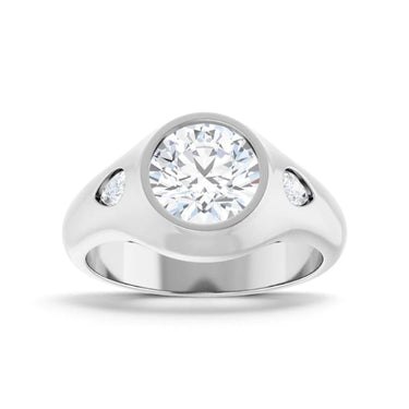 14K White Gold Round Three Stone Engagement Ring Mounting