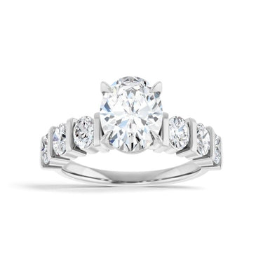 14K White Gold Oval Accented Engagement Ring Mounting