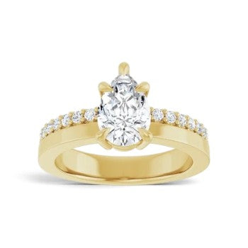 14K Yellow Gold Pear Engagement Ring Mounting with Accented Shoulders