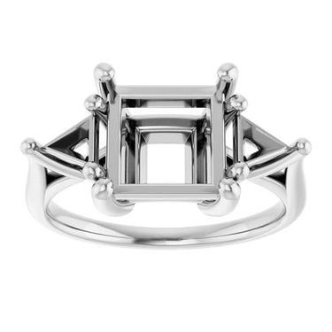 Princess Cut Three Stone Engagement Ring Setting in 14K White Gold