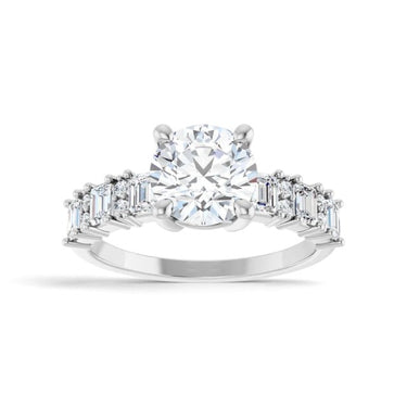 14K White Gold Round Accented Engagement Ring Mounting