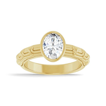 14K Yellow Gold Oval Solitaire Engagement Ring Mounting with Detailed Band