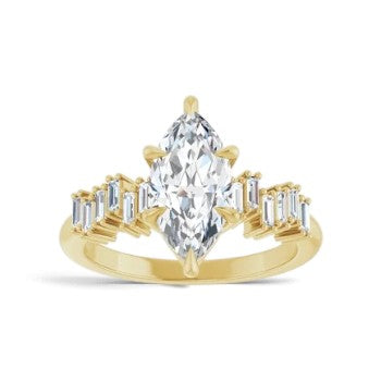 14K Yellow Gold Marquise Engagement Ring Mounting with Accent Shoulders